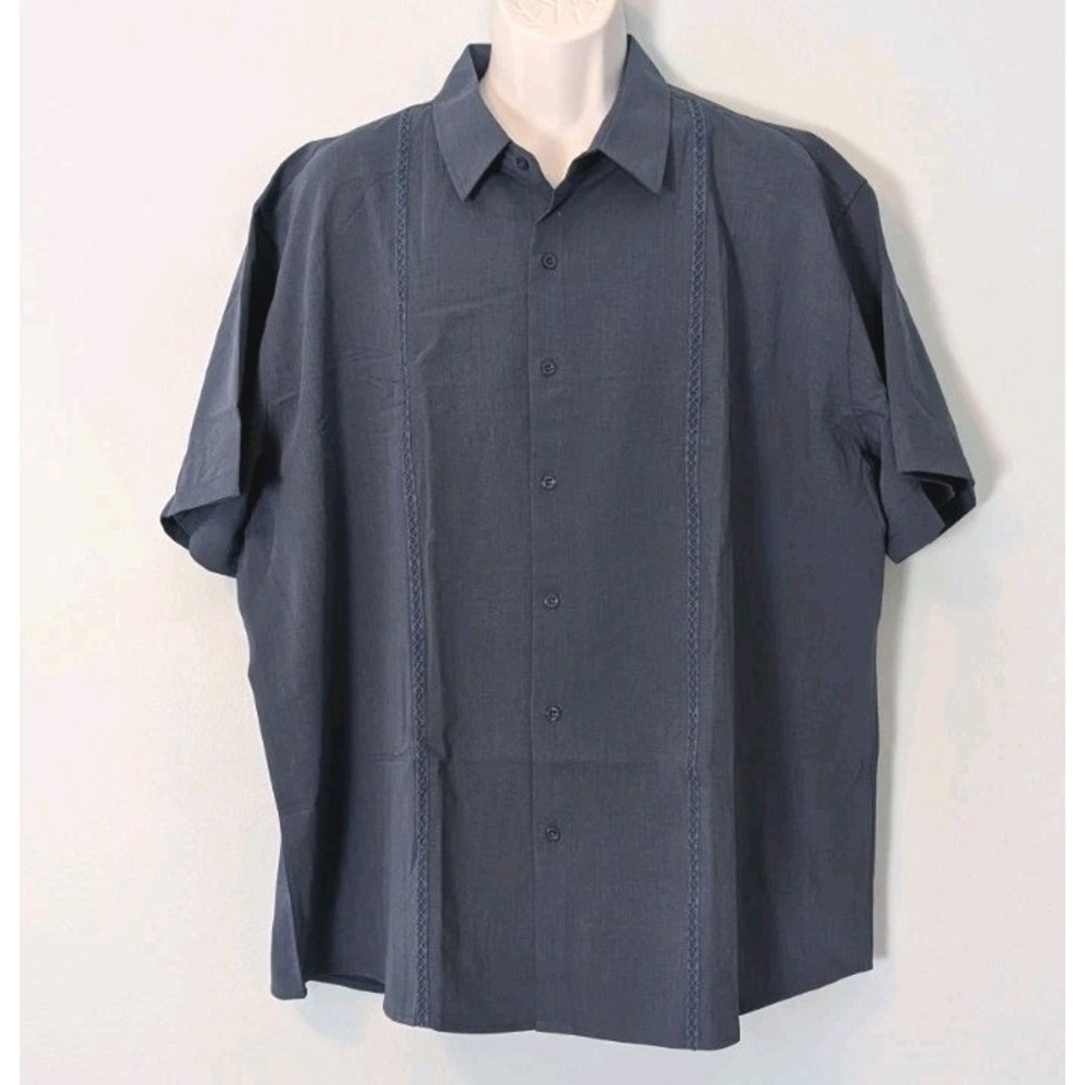 Coofandy Short Sleeve Button Up Shirt Men's 3XL Blue Embroidered Detail NEW
